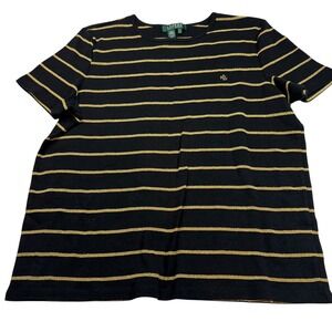 Lauren Ralph Lauren Women's T-Shirt Black Gold‎ Metallic Stripe Size L
